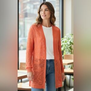 Chico's Coral Open-Front Knit Cardigan Or Cover